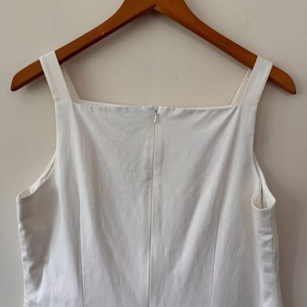 Ann Taylor LOFT White Dress with Blue Embroidered Hem Size 8